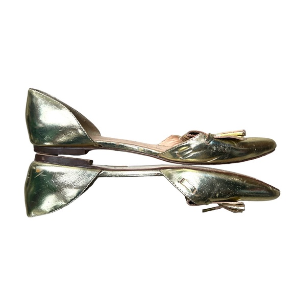 J. Crew Gold D'Orsay Flat Size 37 6.5 7 Womens Slip on Shoes - Picture 3 of 8